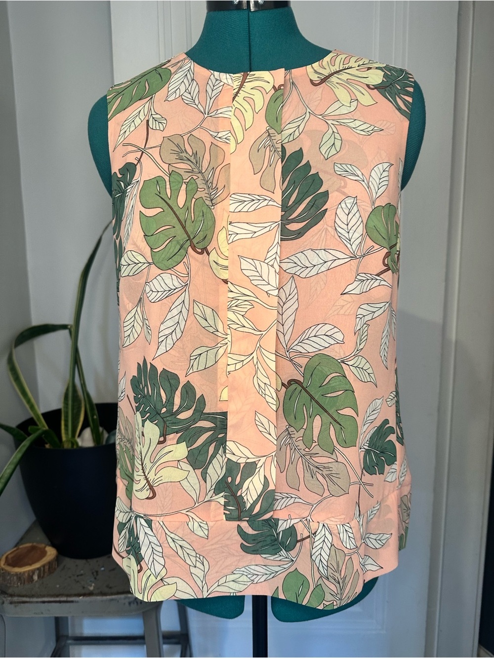 CAbi Peach Tropical Leaf Sleeveless Camisole